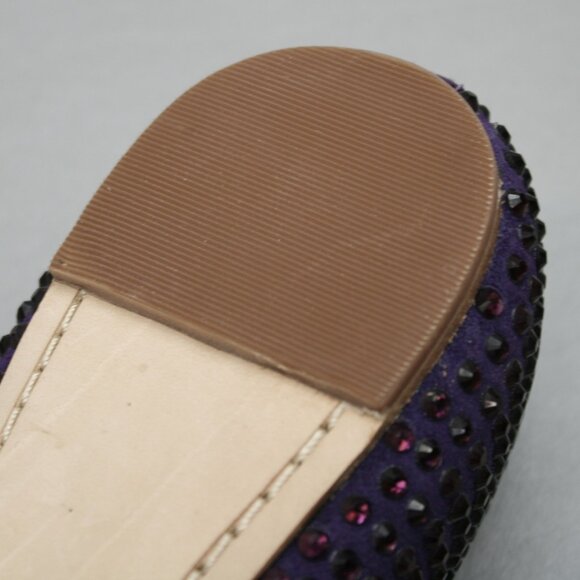 Tory Burch Ladies 10 Purple Suede Leather Crystals Strass Bow Ballet Shoes Flats - Picture 10 of 12
